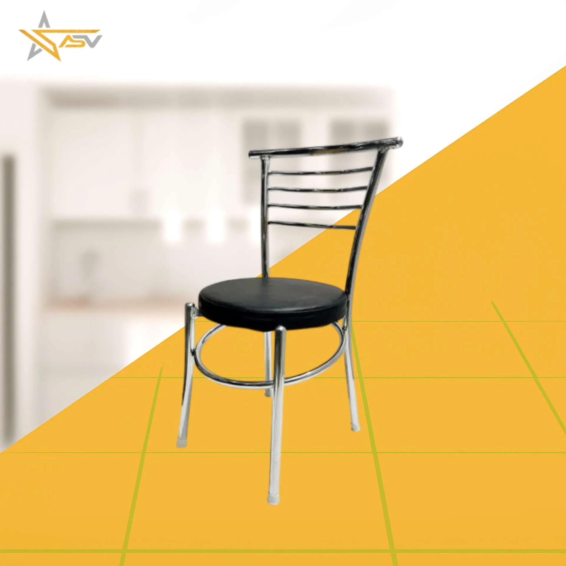 SS Slatted Back Chair with Round Black Cushion