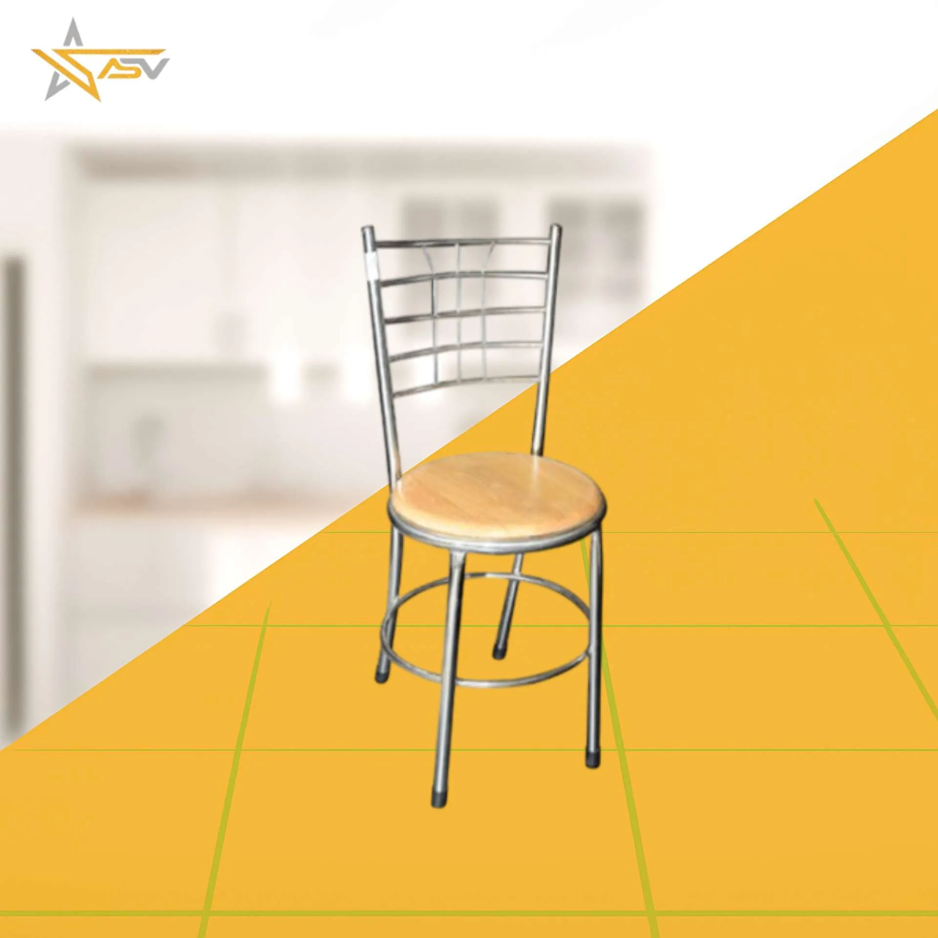 SS Slatted Back Chair with Round Wooden Seat